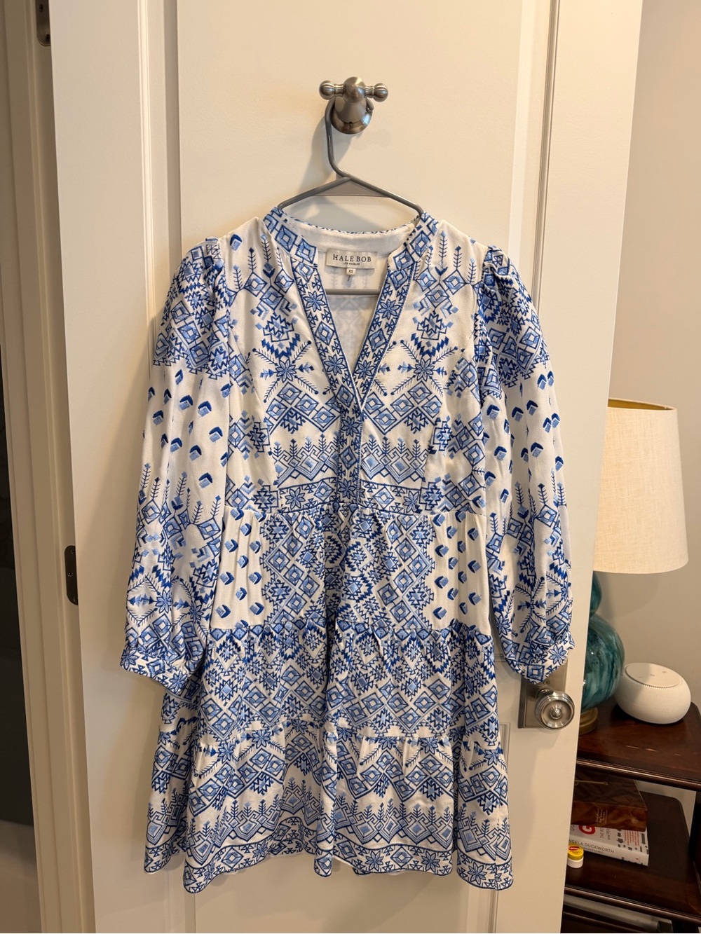 Blue & White Embroidered Women's Dress
